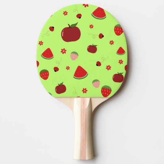 Kawaii Red Fruits Pattern in Lime Green Tafeltennisbatje (Voorkant)
