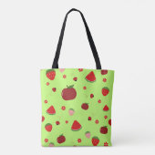Kawaii Red Fruits Pattern in Lime Green Tote Bag (Achterkant)