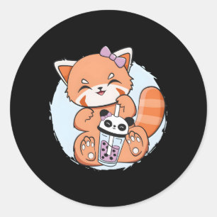 Kawaii Red Panda Boba Anime Parel Bubble Tea Otaku Ronde Sticker