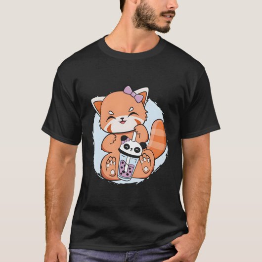 Kawaii Red Panda Boba Anime Parel Bubble Tea Otaku T-shirt (Voorkant)