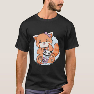 Kawaii Red Panda Boba Anime Pearl Bubble Tea Otaku T-shirt