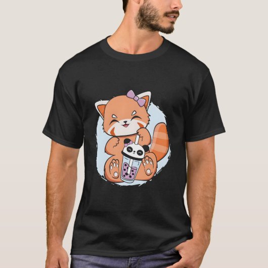 Kawaii Red Panda Boba Anime Pearl Bubble Tea Otaku T-shirt (Voorkant)