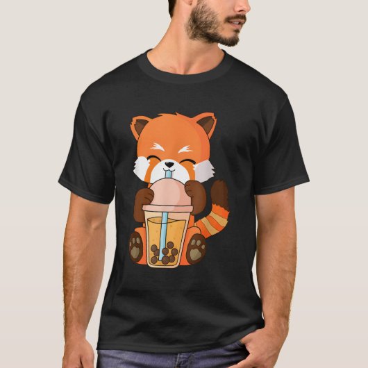 Kawaii Red Panda Boba Tea Bubble Tea Anime T-shirt (Voorkant)
