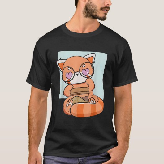 Kawaii Red Panda Drinking Coffee Anime Bear T-shirt (Voorkant)