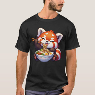 Kawaii Red Panda Eating Ramen Noodle Anime T-shirt