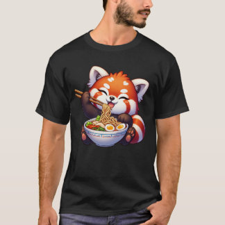 Kawaii Red Panda Eating Ramen Noodle Anime T-shirt