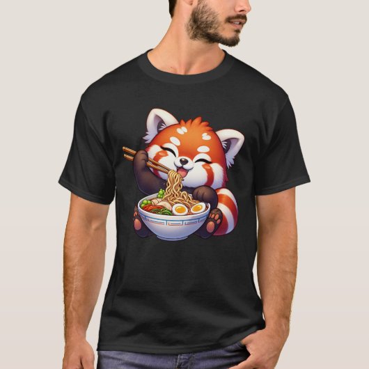 Kawaii Red Panda Eating Ramen Noodle Anime T-shirt (Voorkant)
