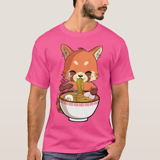 Kawaii Red Panda eet Japans Ramen T-shirt (Voorkant)