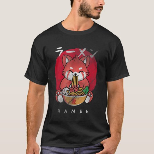 Kawaii Red Panda eet Ramen I Love Ramen T-shirt (Voorkant)