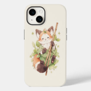 Kawaii Red Panda Hold Stick iPhone 14 Hoesje