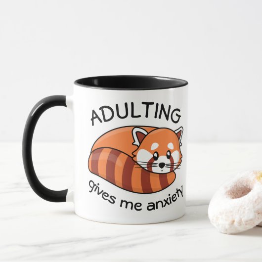 Kawaii Red Panda: Overdrijven geeft me angst Mok (Met donut)