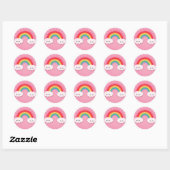 Kawaii Regenboog en Wolken op Roze Starburst Ronde Sticker (Vel)