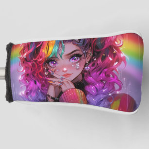 Kawaii regenboog haar vlechten anime meisje golfheadcover