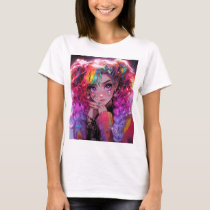 Kawaii regenboog haar vlechten anime meisje t-shirt