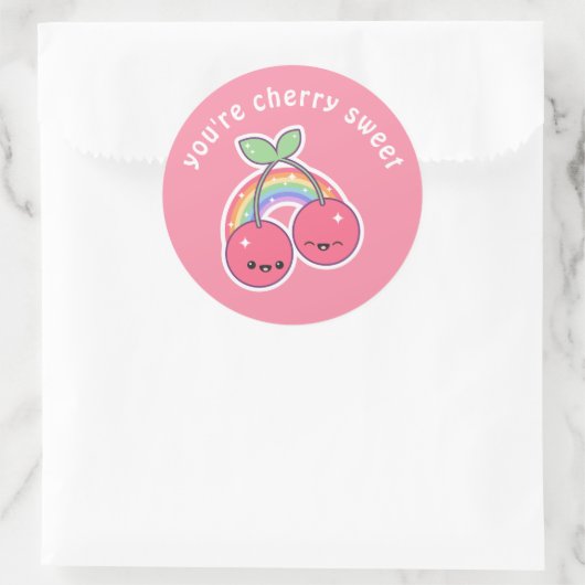 Kawaii Regenboog Kersen Ronde Sticker (Tas)