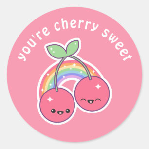 Kawaii Regenboog Kersen Ronde Sticker