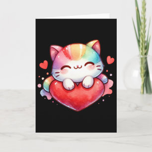 Kawaii Regenboog Schattige Kat Knuffel Hart Kitty  Kaart