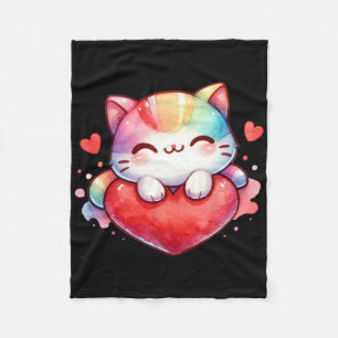 Kawaii Regenboog Schattige Kat Knuffelend Hart Kit Fleece Deken
