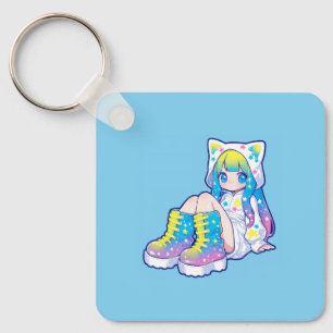 Kawaii Regenboog Ster Meisje Met Kattenoren Sleutelhanger