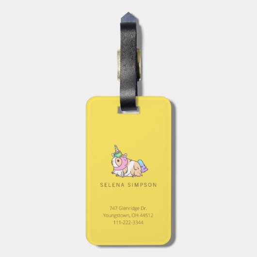 Kawaii-regenboogeenhoorn Guinee-varkens, roze Bagagelabel (Achterkant verticaal)