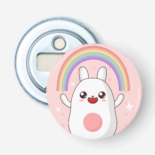 Kawaii regenboogklier button flesopener (Voorkant)