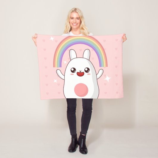 Kawaii regenboogklier fleece deken (In situ)