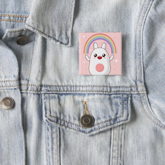 Kawaii regenboogklier vierkante button 5,1 cm (In situ)