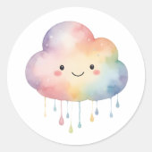 Kawaii Regenboogwolk Ronde Sticker (Voorkant)