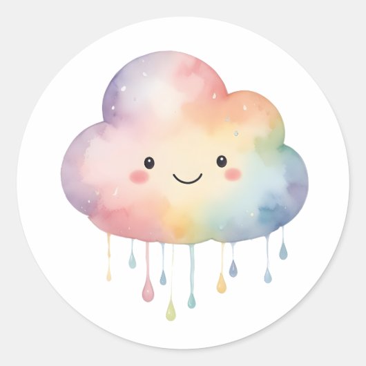 Kawaii Regenboogwolk Ronde Sticker (Voorkant)