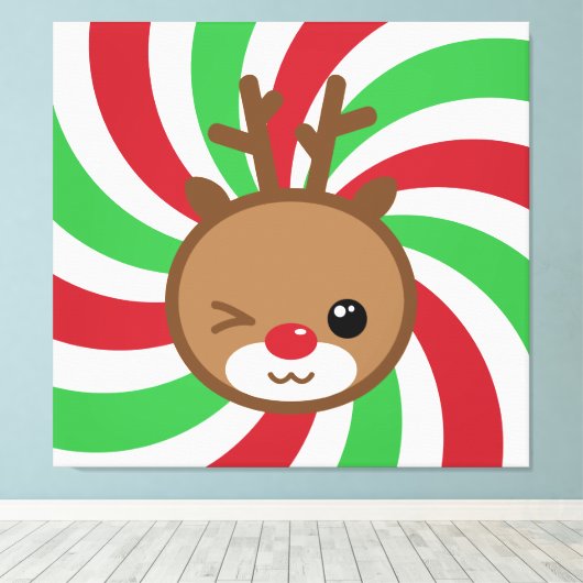 Kawaii Reindeer Canvas Wall Art (Insitu (Houten vloer))