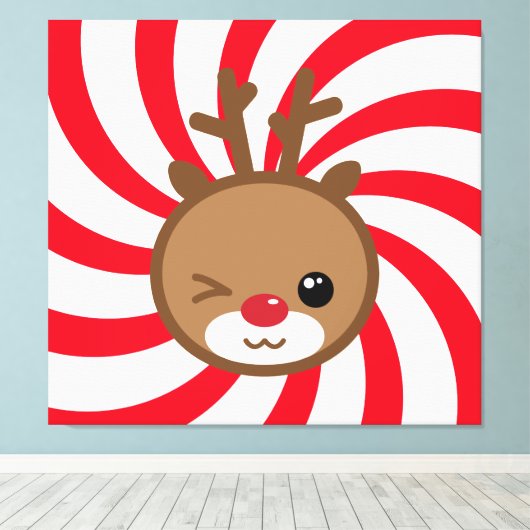 Kawaii Reindeer Canvas Wall Art (Insitu (Houten vloer))