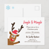 Kawaii Reindeer Christmas Party Invitation Uitnodiging Briefkaart (Voorkant / Achterkant)