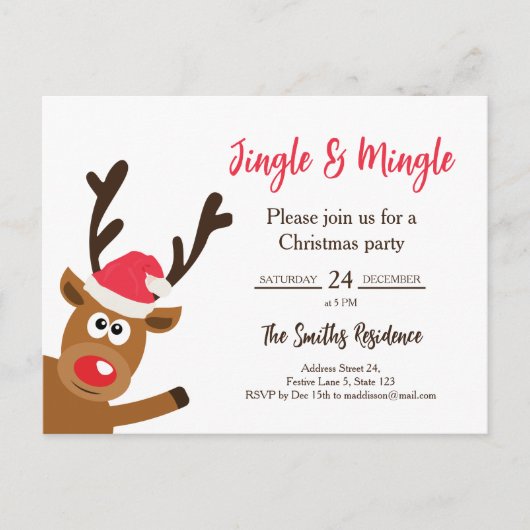Kawaii Reindeer Christmas Party Invitation Uitnodiging Briefkaart (Voorkant)