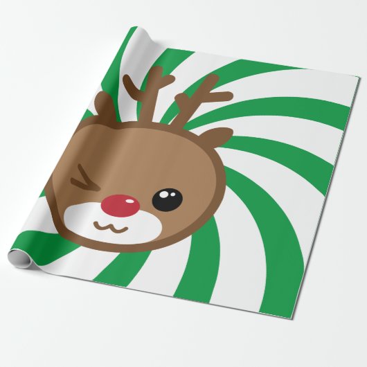 Kawaii Reindeer Gift Wrap Cadeaupapier (Uitgerold)