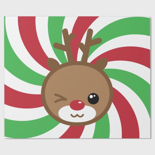 Kawaii Reindeer Gift Wrap Cadeaupapier (Vlak)