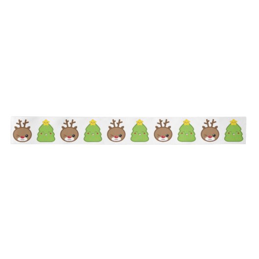 Kawaii Reindeer & kerstboom Ribbon Satijnen Lint (Voorkant)