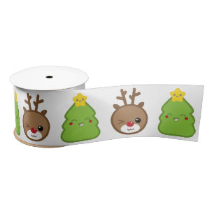 Kawaii Reindeer & kerstboom Ribbon Satijnen Lint
