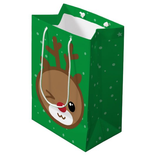 Kawaii Reindeer kerstcadeau Medium Cadeauzakje (Voorkant Gekanteld)