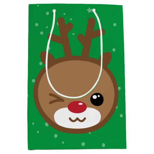 Kawaii Reindeer kerstcadeau Medium Cadeauzakje (Voorkant)