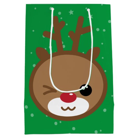 Kawaii Reindeer kerstcadeau Medium Cadeauzakje (Achterkant)