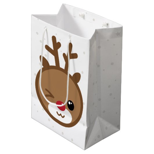Kawaii Reindeer kerstcadeau Medium Cadeauzakje (Voorkant Gekanteld)