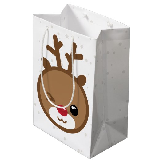 Kawaii Reindeer kerstcadeau Medium Cadeauzakje (Achterkant Gekanteld)