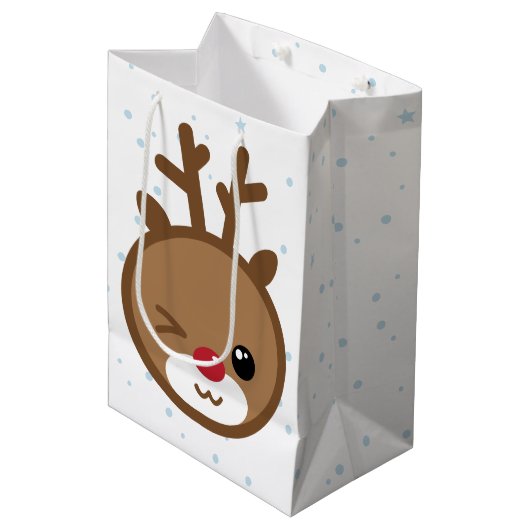 Kawaii Reindeer kerstcadeau Medium Cadeauzakje (Voorkant Gekanteld)