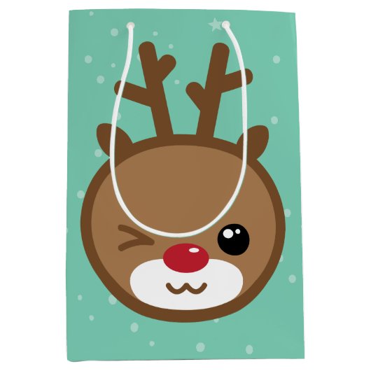 Kawaii Reindeer kerstcadeau Medium Cadeauzakje (Voorkant)
