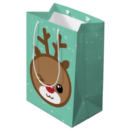 Kawaii Reindeer kerstcadeau Medium Cadeauzakje (Achterkant Gekanteld)