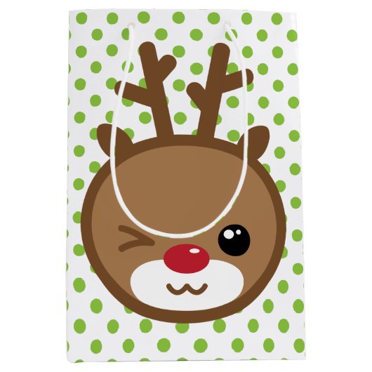 Kawaii Reindeer kerstcadeau Medium Cadeauzakje (Voorkant)