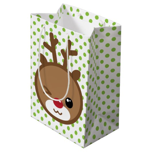 Kawaii Reindeer kerstcadeau Medium Cadeauzakje (Achterkant Gekanteld)