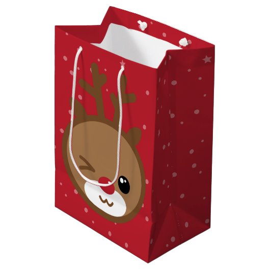 Kawaii Reindeer kerstcadeau Medium Cadeauzakje (Voorkant Gekanteld)
