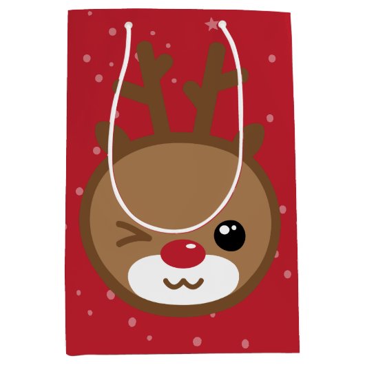 Kawaii Reindeer kerstcadeau Medium Cadeauzakje (Voorkant)