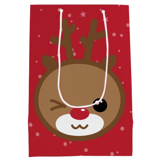 Kawaii Reindeer kerstcadeau Medium Cadeauzakje (Achterkant)